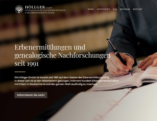 Vorschaubild Webseite Höllger Erbenermittlung